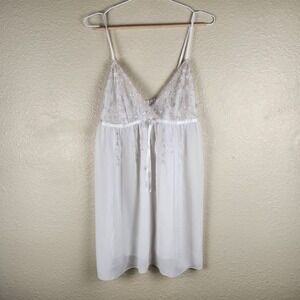 Linea Donatella Women's Nightgown Large White‎ Sheer Lace Babydoll Lingerie